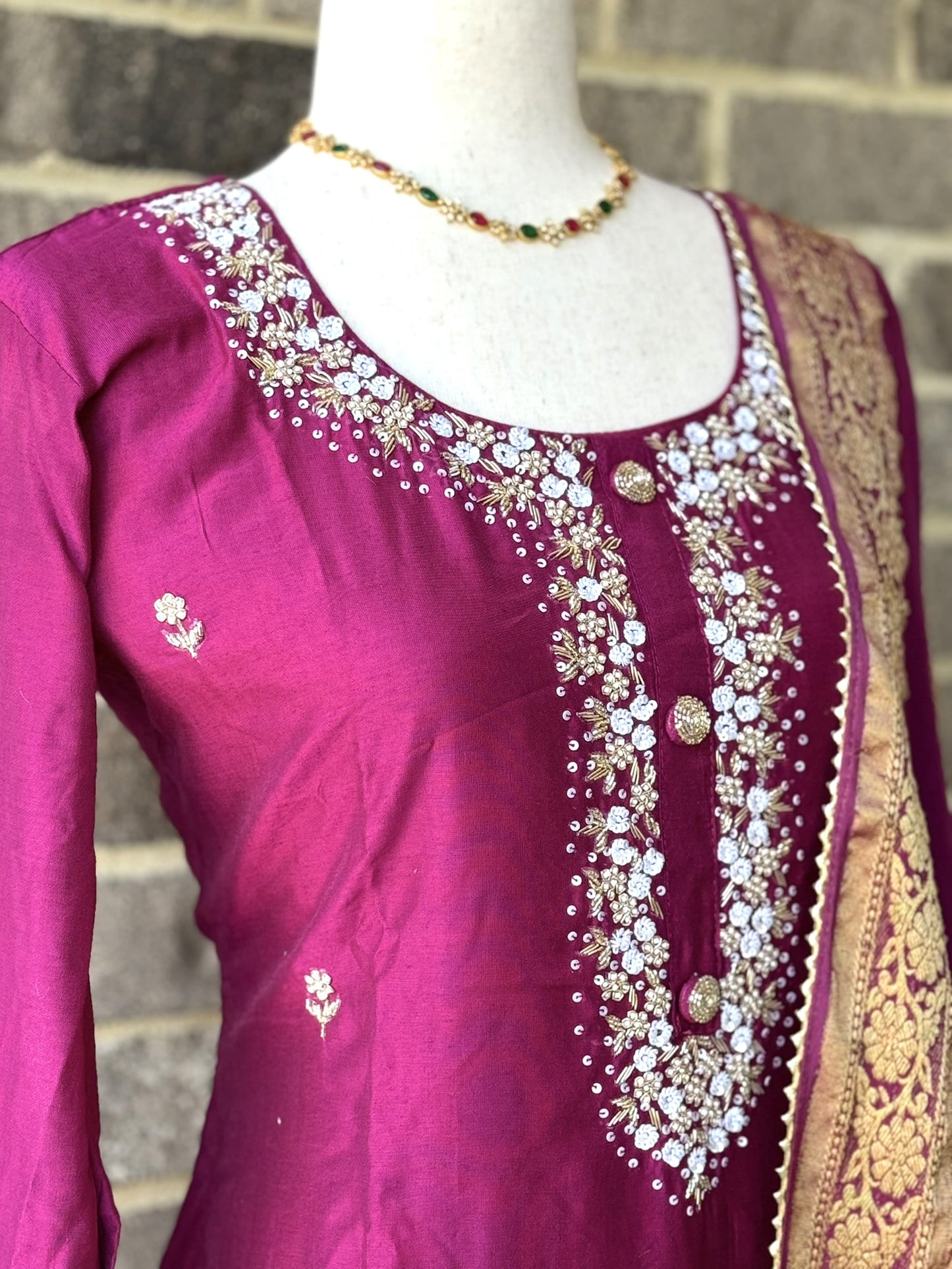 Magenta Color Dola Silk Kurti Set