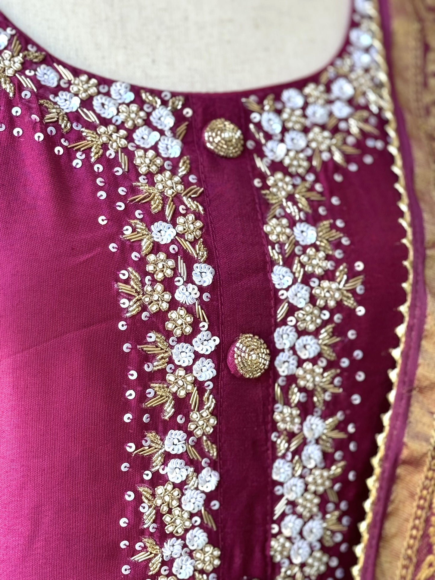 Magenta Color Dola Silk Kurti Set