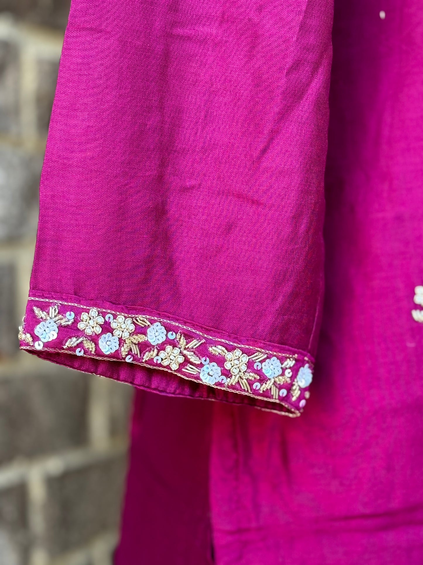 Magenta Color Dola Silk Kurti Set