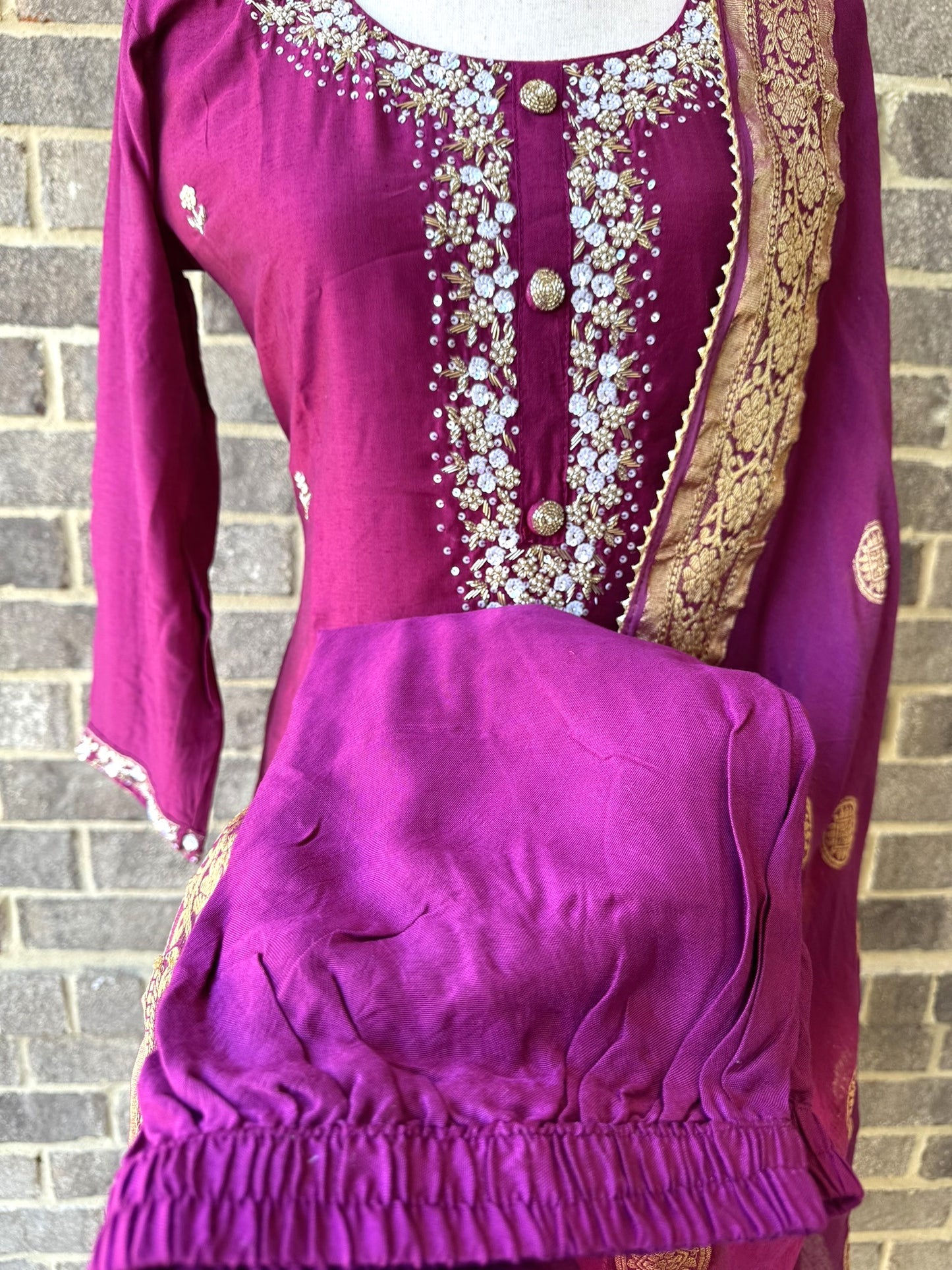 Magenta Color Dola Silk Kurti Set