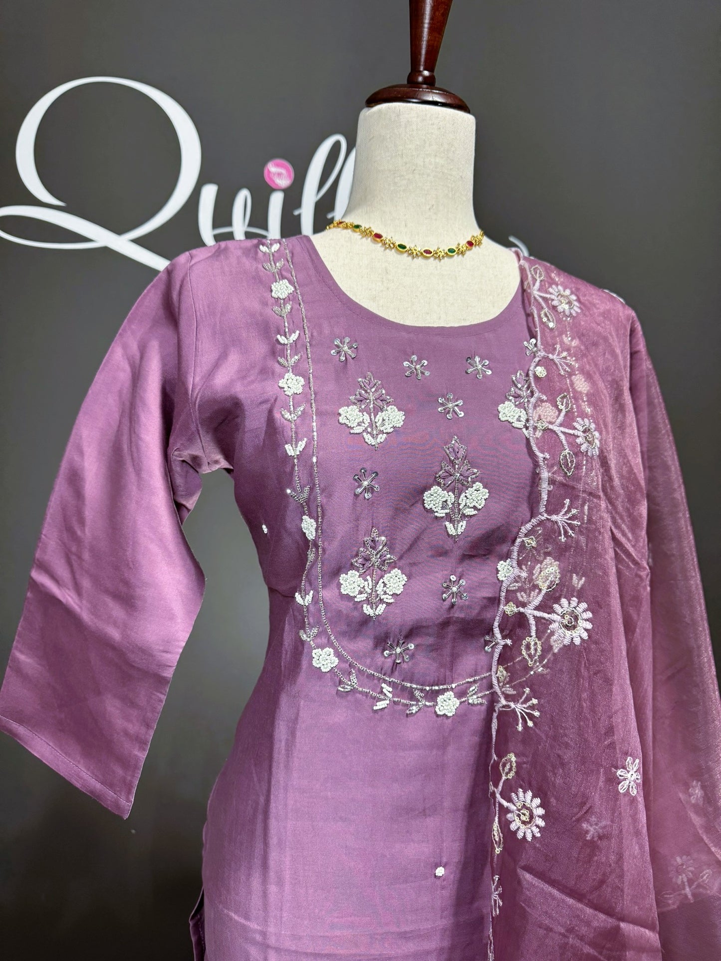 Pink & White Kurti Set