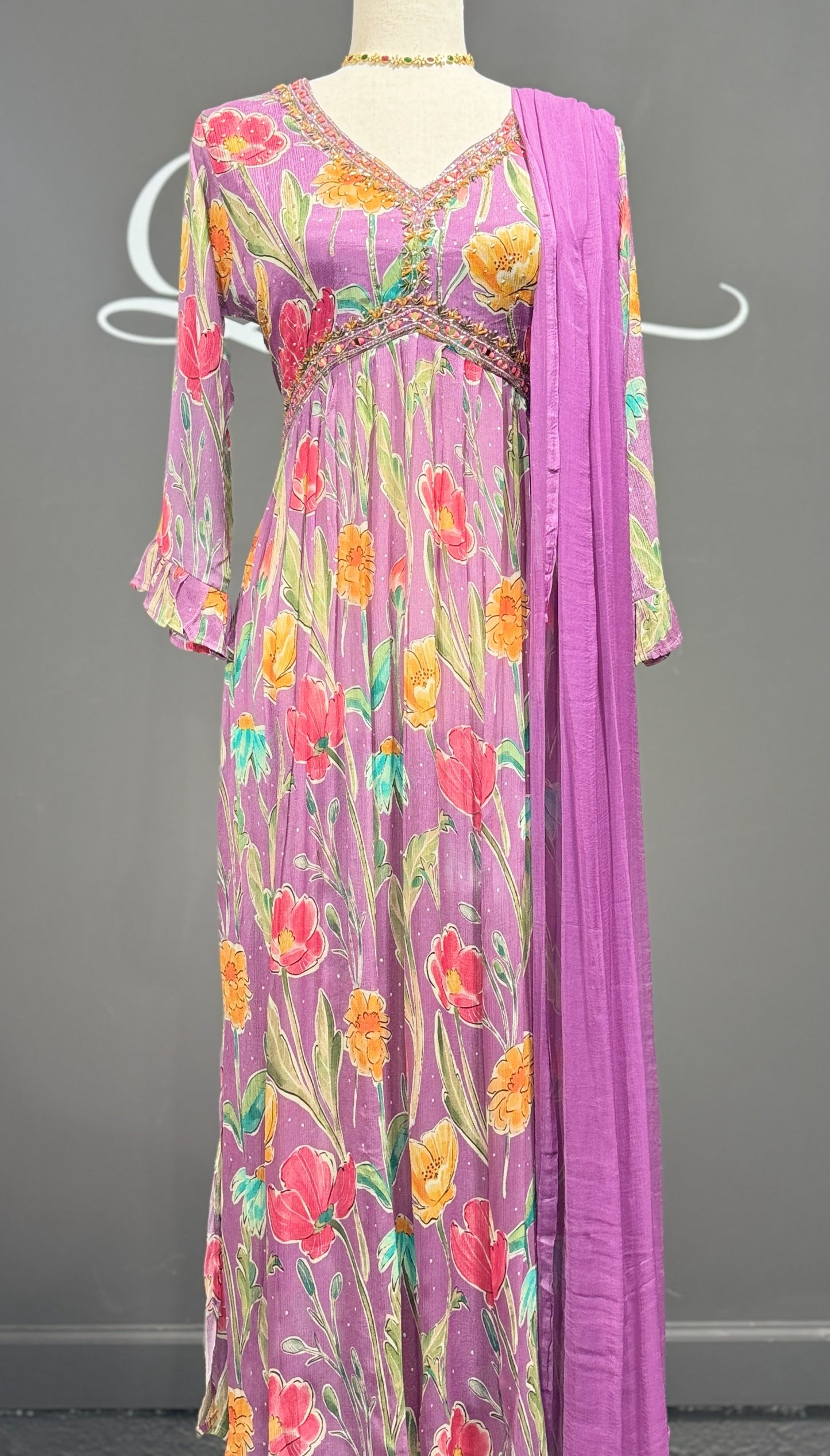 V Neck Chinnon Alia Cut Dress