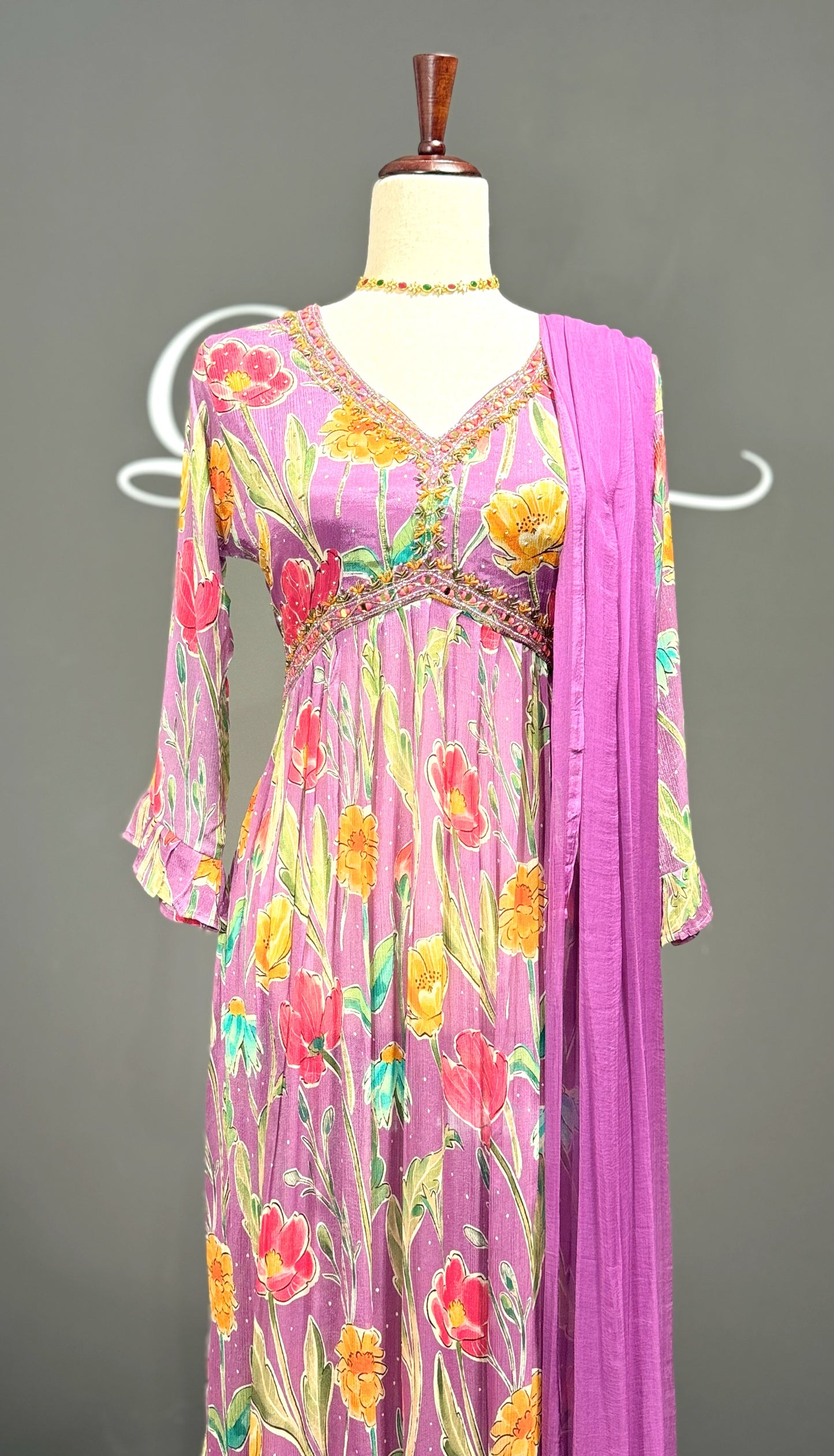 V Neck Chinnon Alia Cut Dress