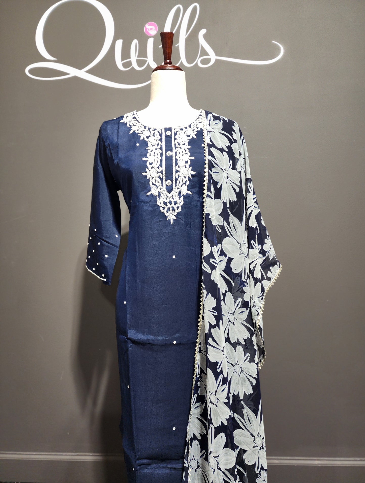 Blue Moti Work Dress