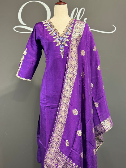 Dola Silk Purple Kurti Set