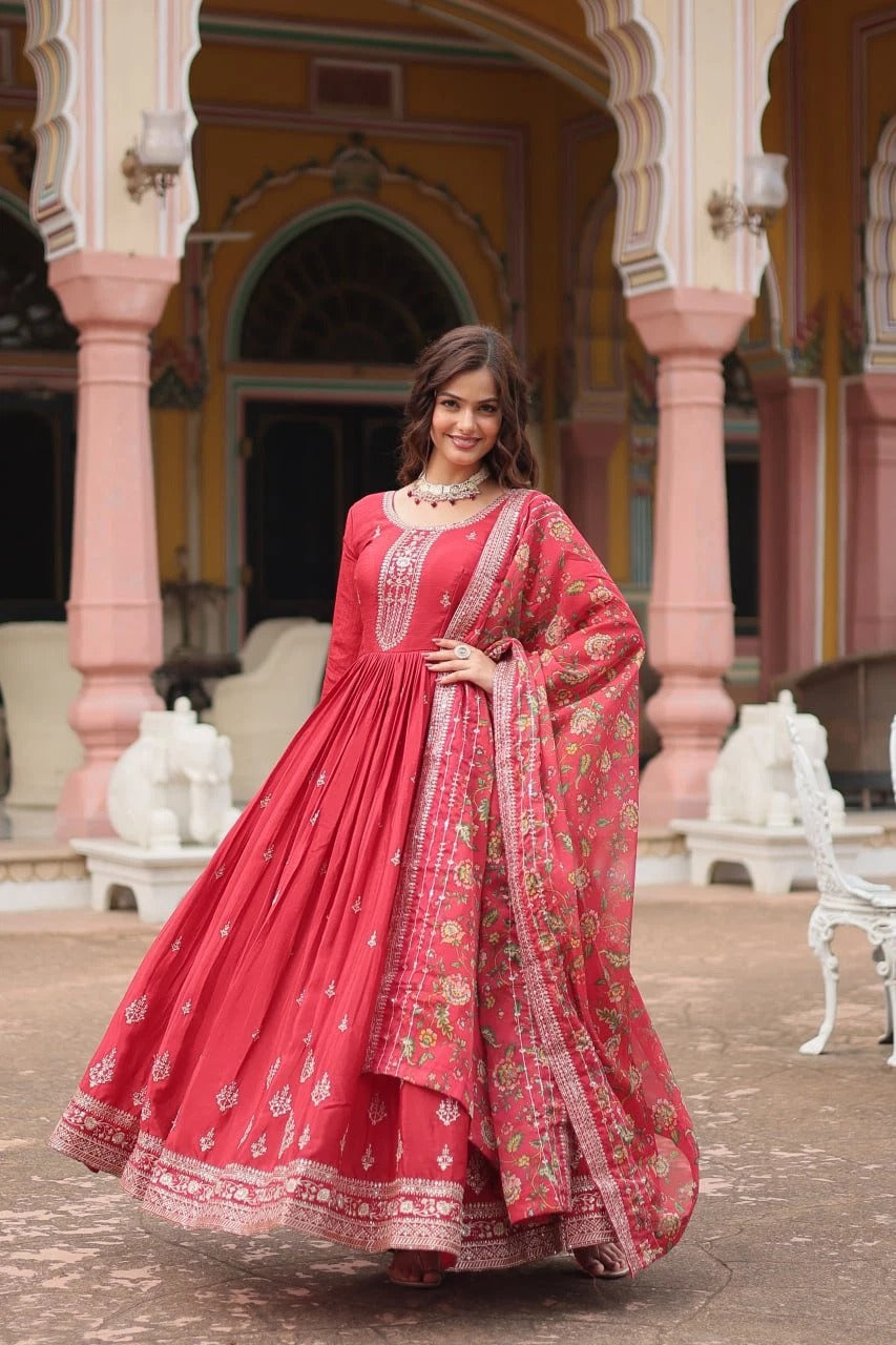 Chinnon Long Frock with floral dupatta