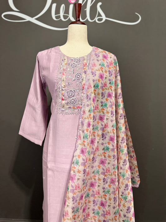 Lilac Floral Dupatta Dress