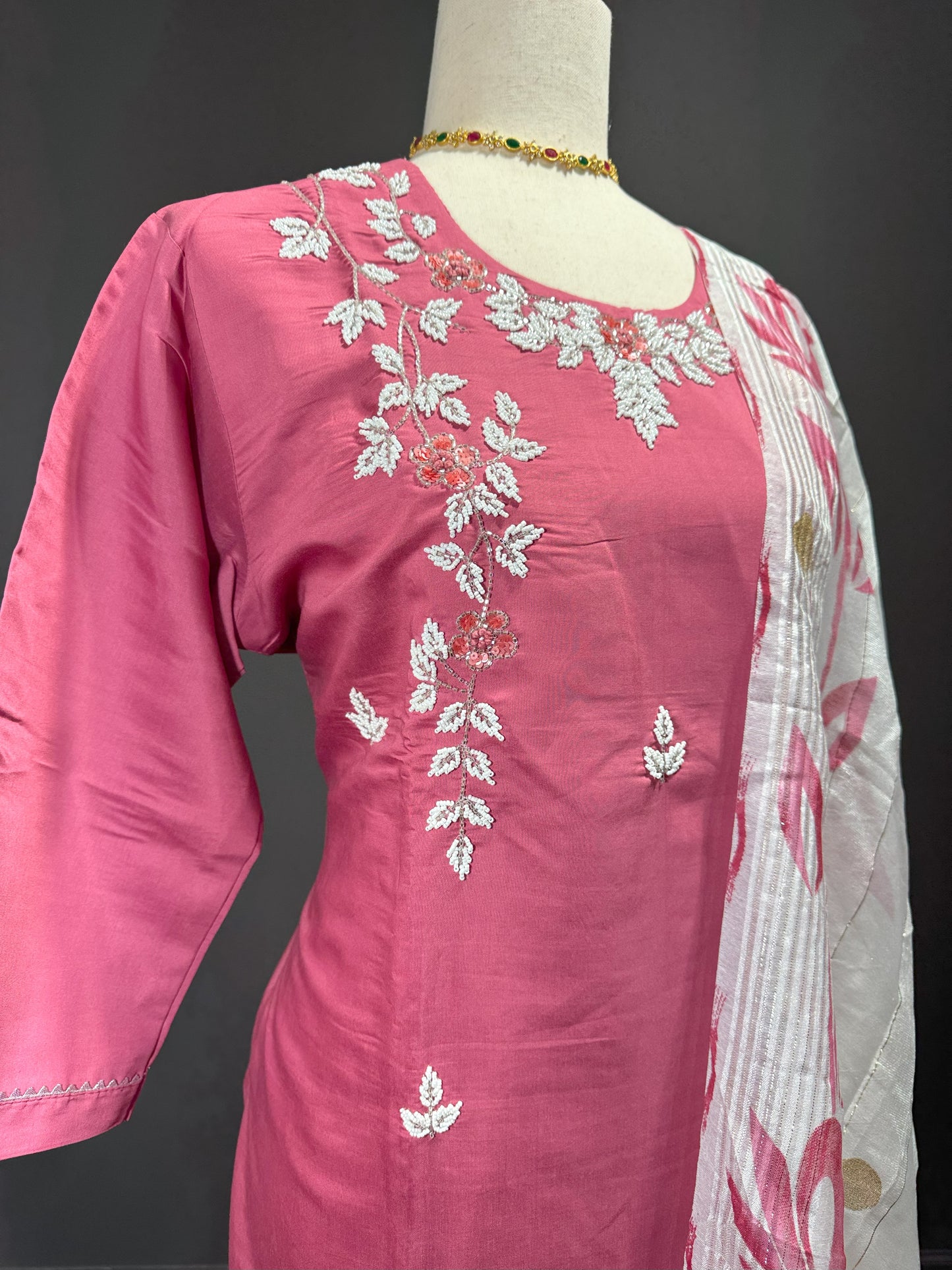 Moti Work Pink Kurti Set