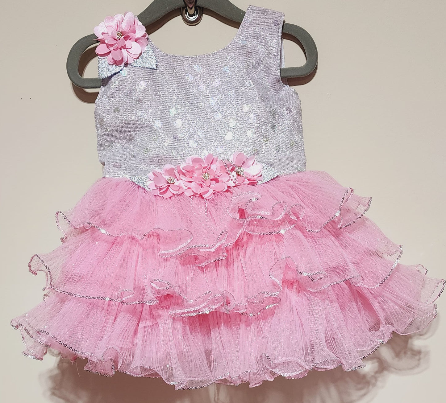 Silver and pink Baby girls dress