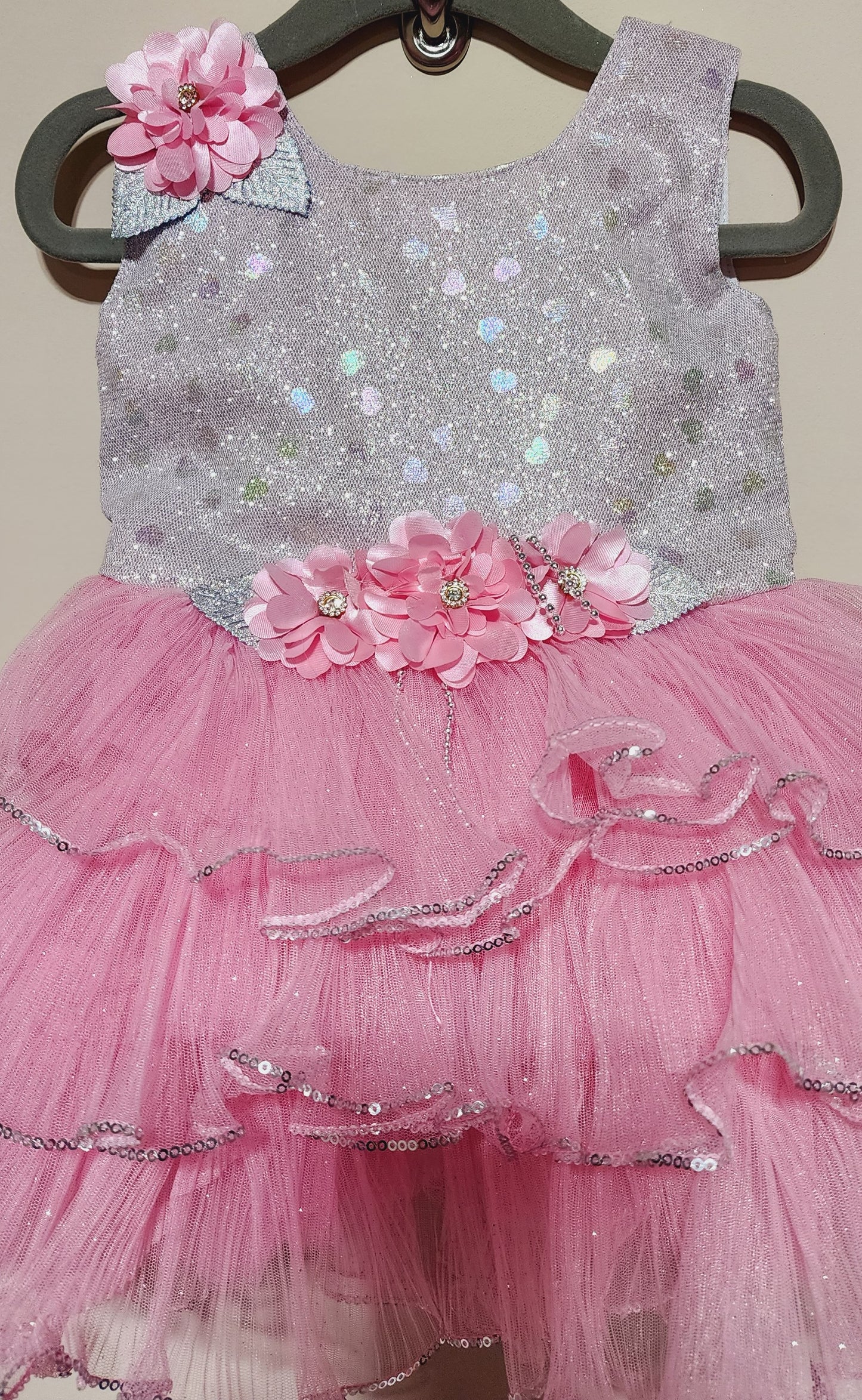 Silver and pink Baby girls dress