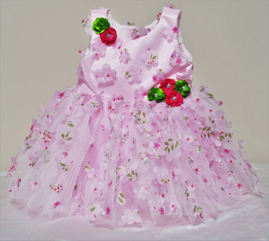 Pink 3D flowers Dress