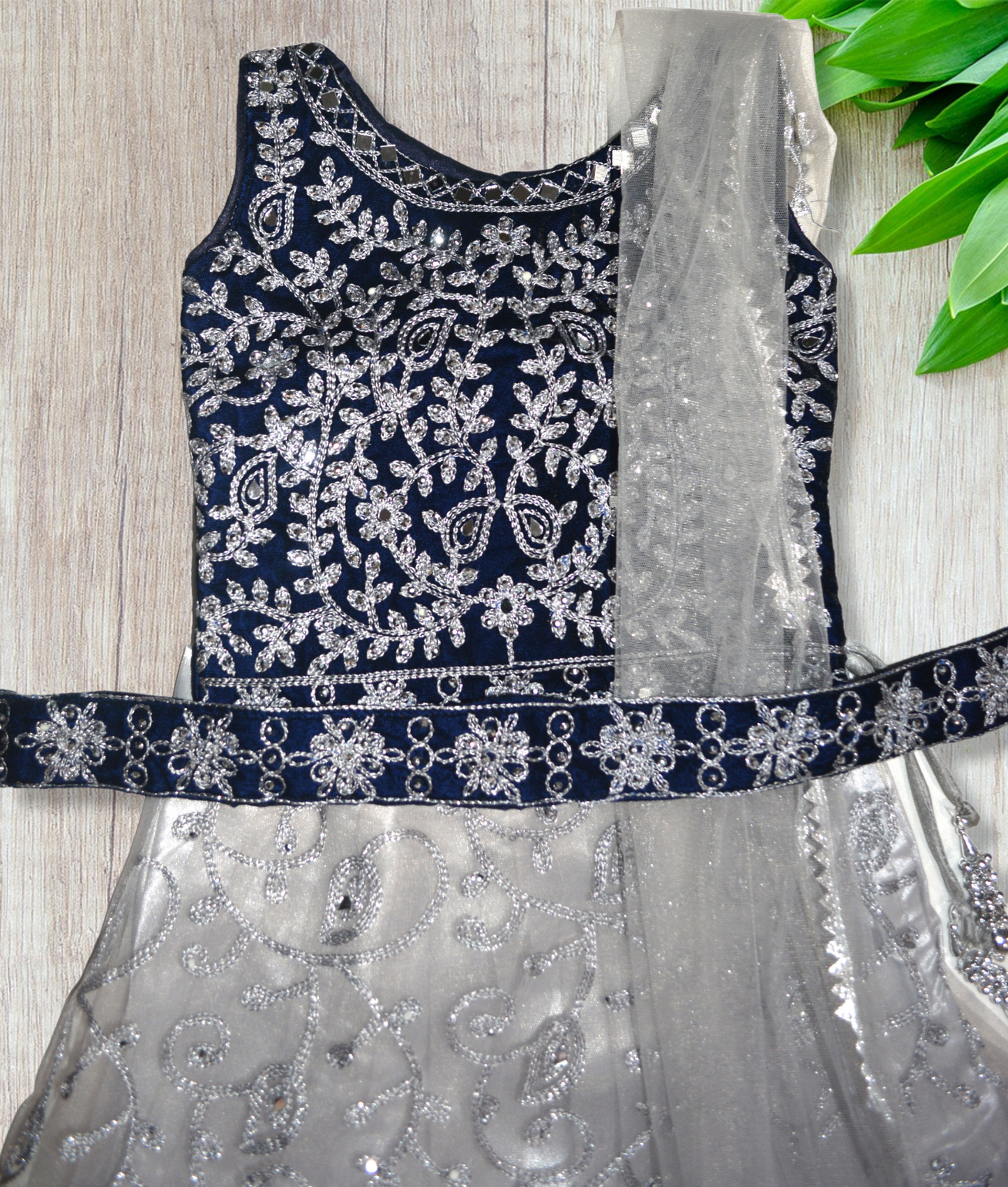 Dark blue and gray lehenga