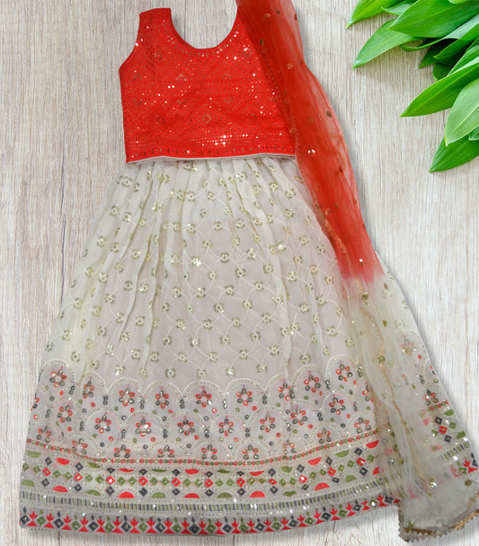 Red and Ivory Lehenga