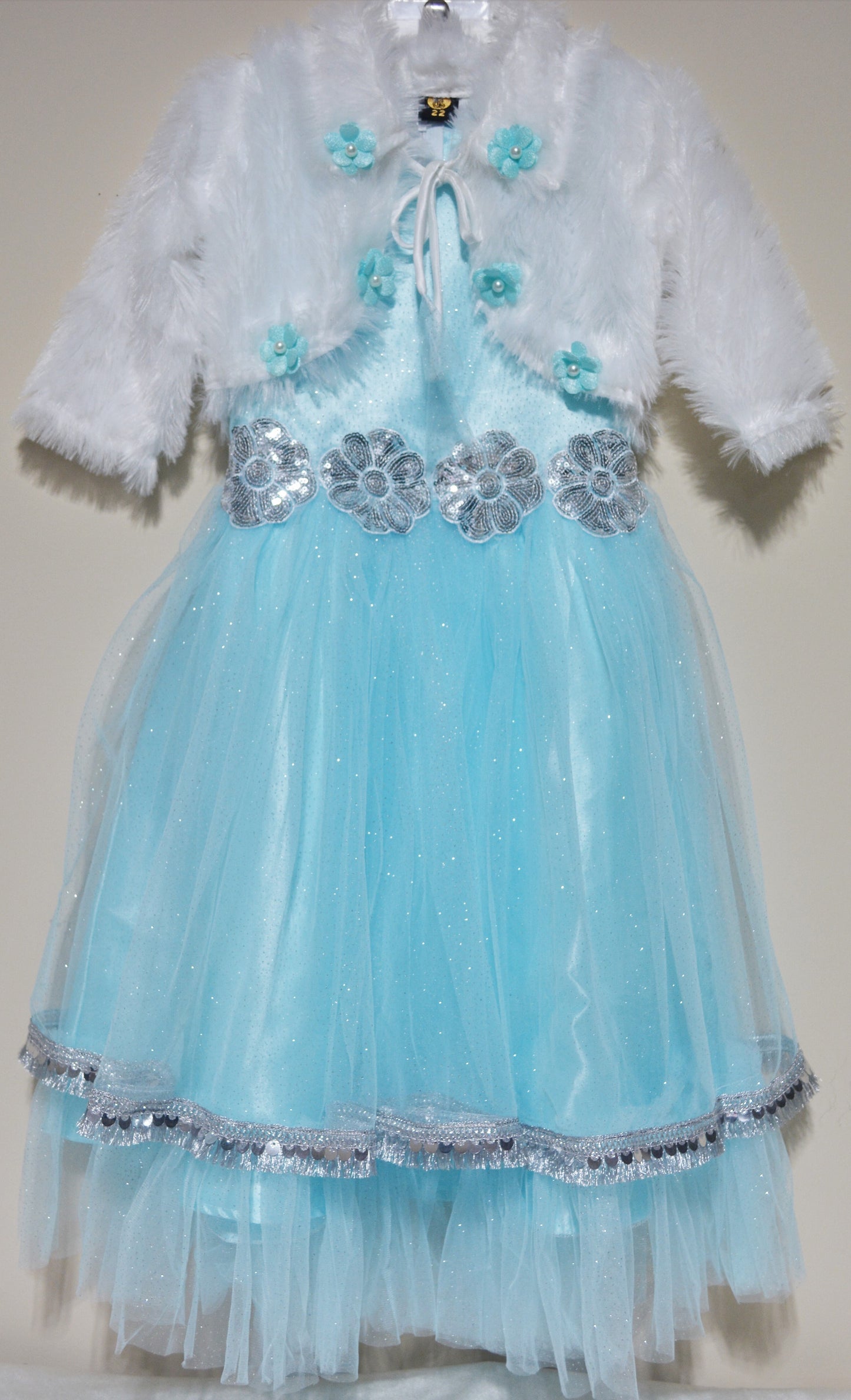 Sky-blue Net Dress With Coat