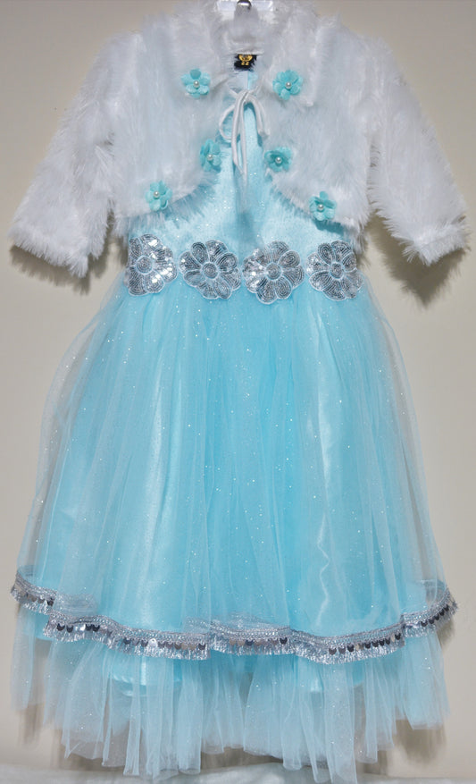 Sky-blue Net Dress With Coat