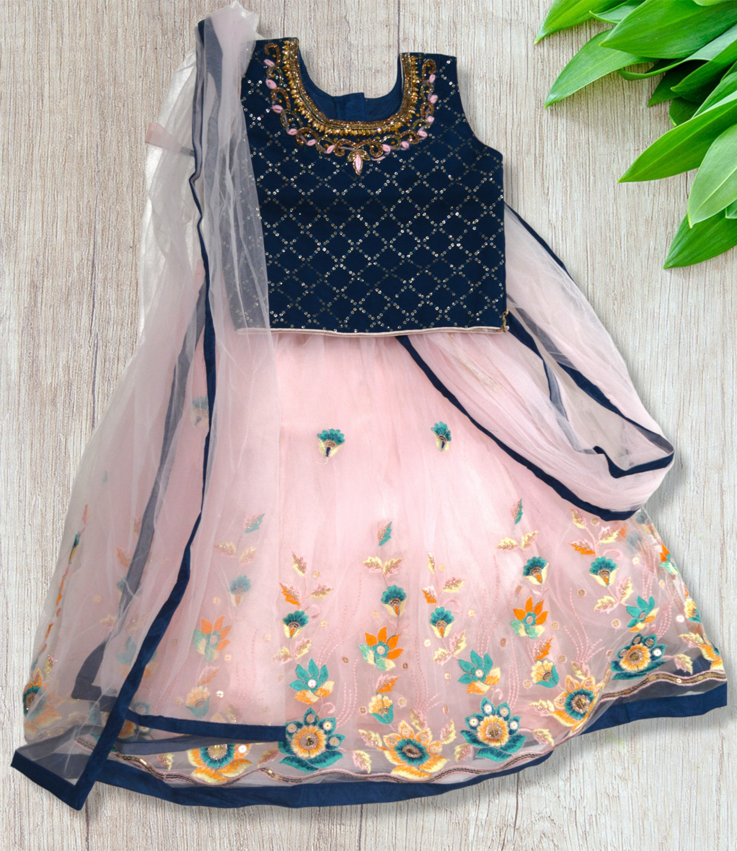 Baby pink and blue lehenga