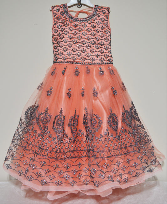 Orange dress with thread work