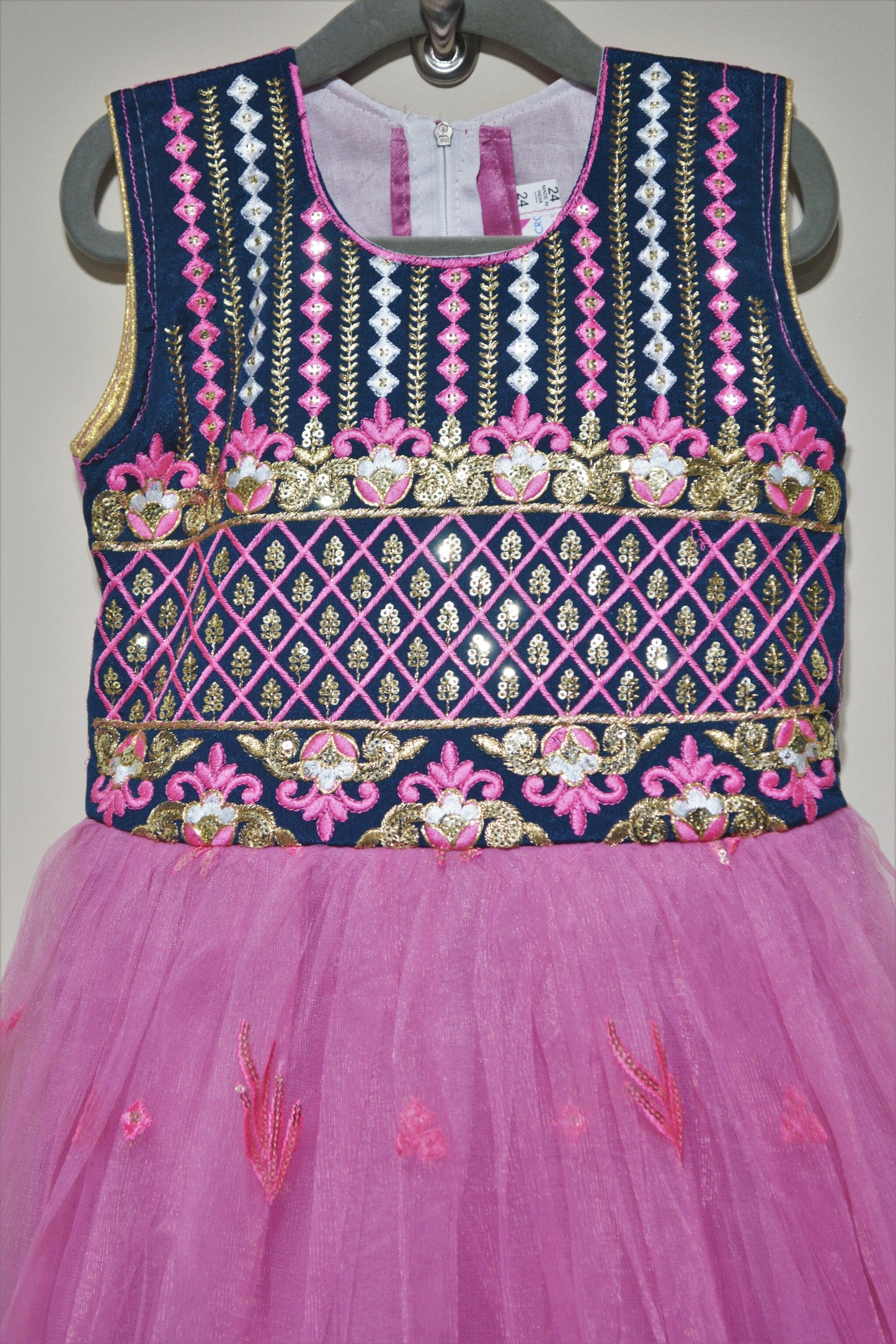 Pink And Navy Blue Frock